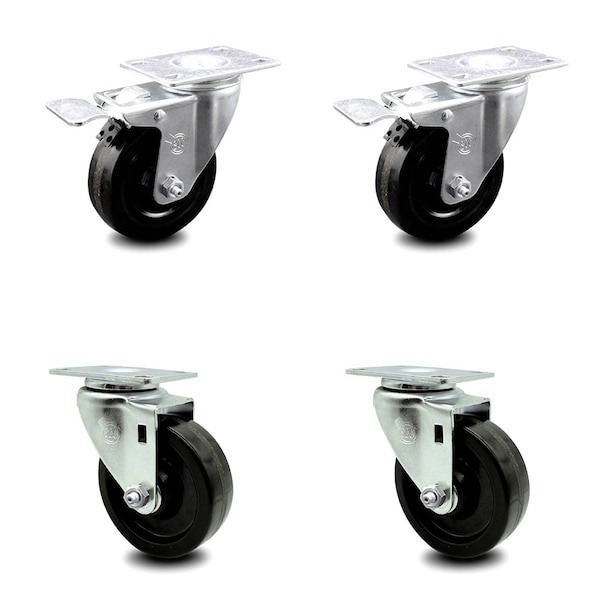 4 Inch Phenolic Wheel Swivel Top Plate Caster Total Lock Brakes SCC, 2PK
